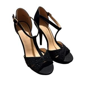 Dream Pairs Black Rhinestone Ankle Strap Stiletto Heels Women’s Size 7.5